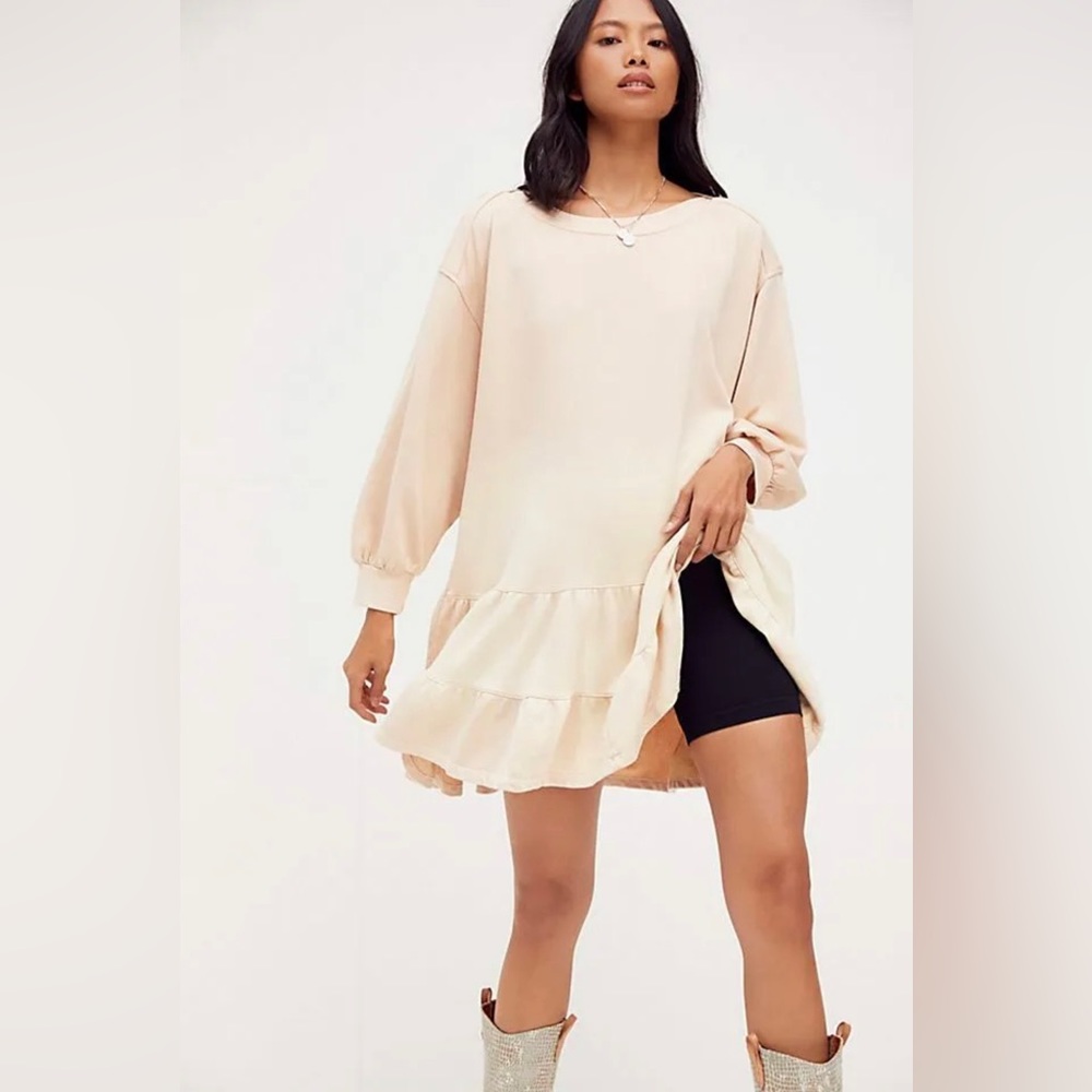 Free People Sunny Side Mini Over Sized Sweater Dress, Ivory, XS. RRP $108